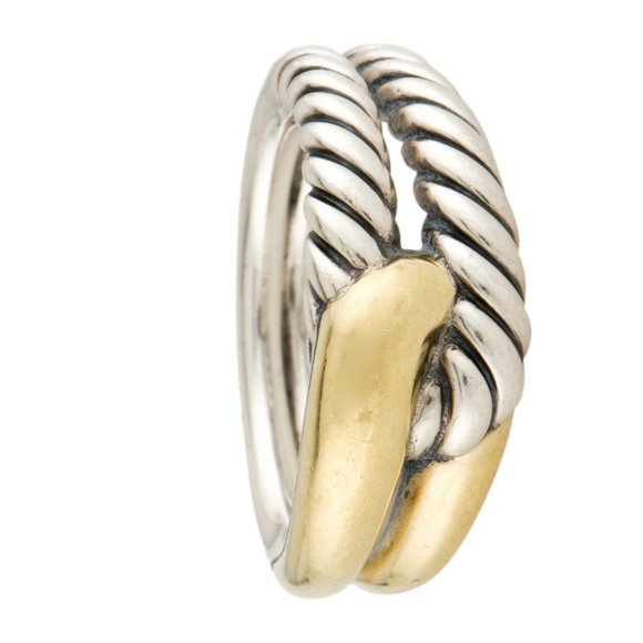 DAVID YURMAN 18K YELLOW GOLD & STERLING SILVER 925 CABLE LINK BAND RING - Picture 5 of 7